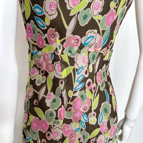 Garnet Hill Vintage Sleeveless Silk Abstract Floral Print Midi Dress Womens Sz 4 - Picture 11 of 14